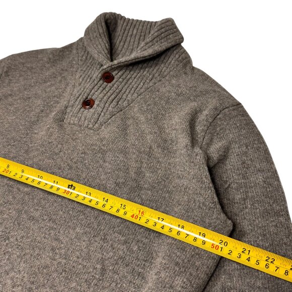 J. Crew 100% Lambswool Sweater Sz M Shawl Collar Light Brown Dad Academia Preppy - Picture 7 of 12